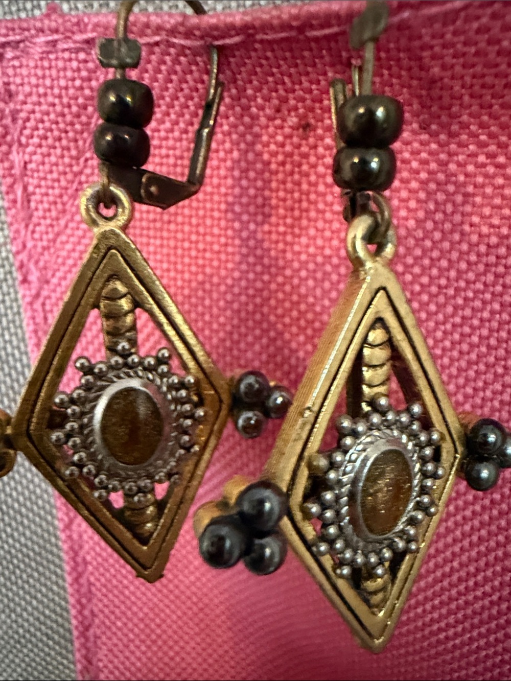 Brighton Gold-Tone and Black Bead Diamond Drop Earrings